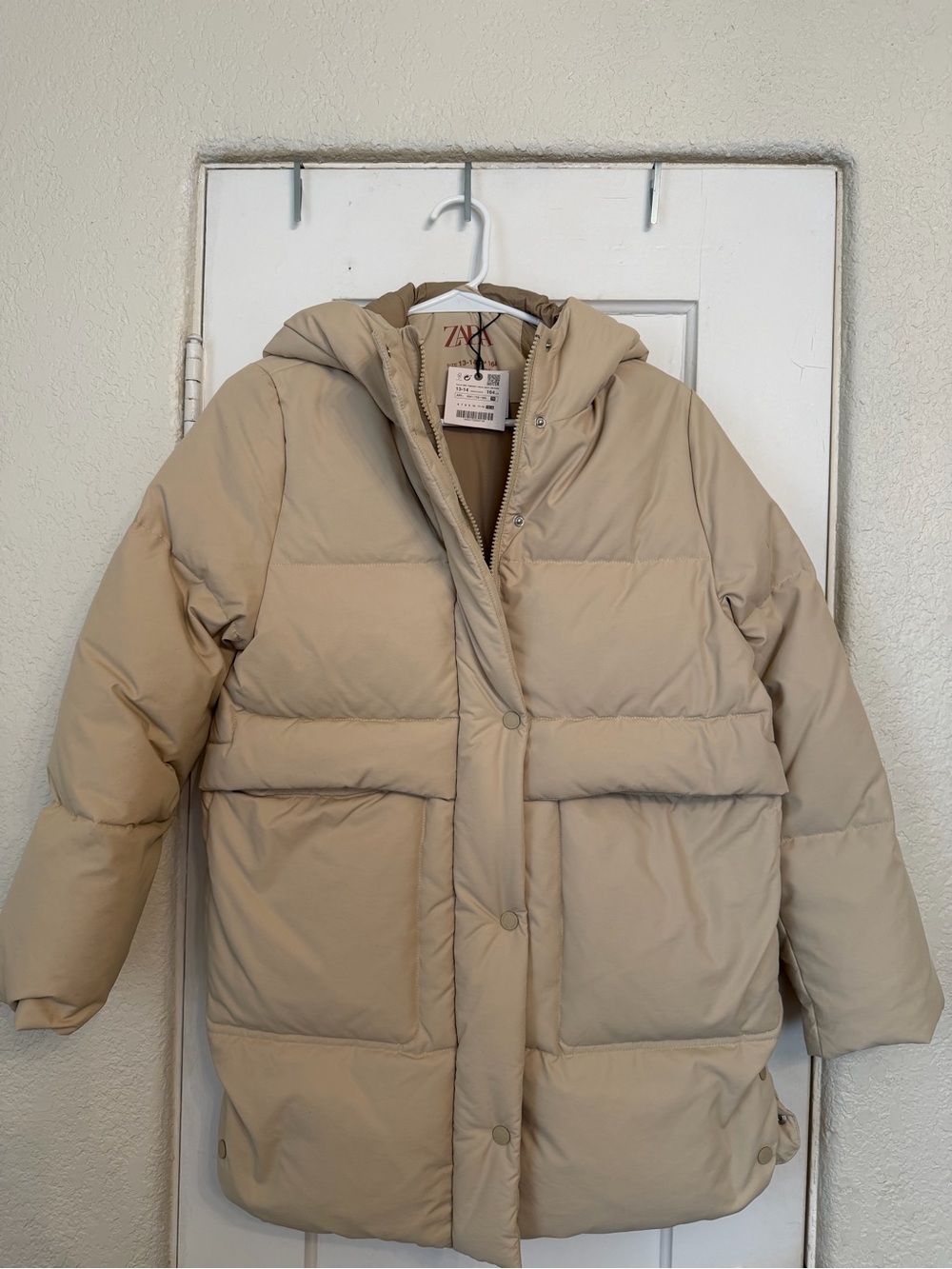 Zara Neutral Cream Hooded Puffer Jacket